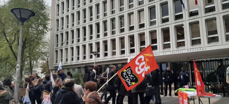 Grève académique et manifestation intersyndicale devant le rectorat de Créteil